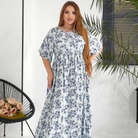 Платье-трапеция женское из штапеля с коротким рукавом и цветочным принтом весенне-летнее