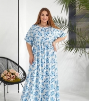 Платье-трапеция женское из штапеля с коротким рукавом и цветочным принтом весенне-ленее