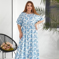 Платье-трапеция женское из штапеля с коротким рукавом и цветочным принтом весенне-ленее