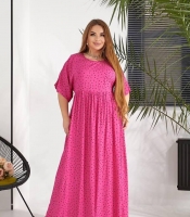 Платье-трапеция женское из штапеля с коротким рукавом и принтом в горошек весенне-летнее