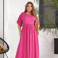 Платье-трапеция женское из штапеля с коротким рукавом и принтом в горошек весенне-летнее