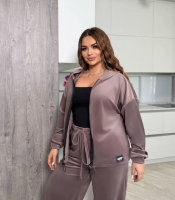 Спортивный костюм женский велюровый плюшевый с капюшоном и прямыми штанами весенне-летний