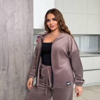 Спортивный костюм женский велюровый плюшевый с капюшоном и прямыми штанами весенне-летний