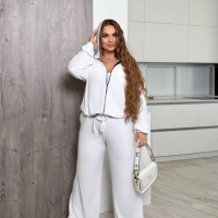 Спортивный костюм женский велюровый плюшевый с капюшоном и прямыми штанами весенне-летний