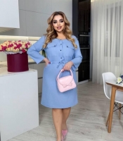 Платье женское прямого кроя из костюмной ткани меланж с накладными карманами и поясом весенне-летнее