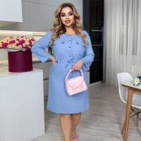 Платье женское прямого кроя из костюмной ткани меланж с накладными карманами и поясом весенне-летнее