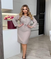 Платье женское прямого кроя из костюмной ткани меланж с накладными карманами и поясом весенне-летнее