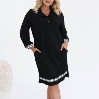 Платье-поло женское из креп-дайвинга с трикотажными вставками и декоративной планкой весенне-летнее