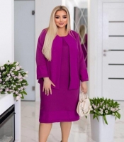 Костюм женский деловой из костюмной ткани с декором камнями платье полуприлегающее и жакет весенне-летний