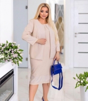 Костюм женский деловой из костюмной ткани с декором камнями платье полуприлегающее и жакет весенне-летний