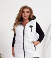 Жилетка женская из плащевки лаке на синтепоне с капюшоном и застежкой-молнией весенне-летняя