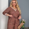 Костюм женский из штапеля: блуза с отделкой и прямые брюки с цветочным узором весенне-летний  k-118956