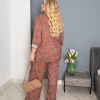 Костюм женский из штапеля: блуза с отделкой и прямые брюки с цветочным узором весенне-летний  k-118956