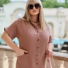 Платье-рубашка женское из муслина с коротким рукавом и накладными карманами на пуговицах летнее  k-119126
