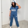 Костюм прогулочный женский из двунитки с капюшоном и надписью кофта на молнии и джоггеры весенний летний  k-119301