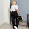Брюки женские спортивные из двунитки с брендированной вставкой на талии весенние  k-119488