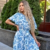 Платье женское из штапеля с поясом и рукавами-крылышками свободного фасона миди летнее  k-119619