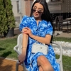 Платье женское из американского крепа с цветочным принтом свободного силуэта на кулиске летнее  k-119881