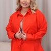 Костюм женский летний из жатого льна с рубашкой и брюками прямого кроя на резинке  k-119982