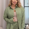 Костюм женский летний из жатого льна с рубашкой и брюками прямого кроя на резинке  k-119988