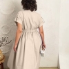Платье-рубашка женское летнее из софт-коттона с коротким рукавом и эластичной резинкой по талии  k-120019