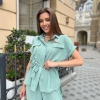 Костюм женский летний из креп жатки с коротким рукавом поясом и брюками на резинке для прогулок стильный  k-120037