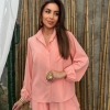 Костюм-двойка женский из софта рубашка с длинным рукавом и шорты на резинке летний  k-120245
