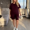 Костюм-двойка женский из турецкой двунитки: оверсайз футболка и удлинённые шорты с ярким принтом летний  k-120278