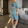 Костюм-двойка женский из турецкой двунитки: оверсайз футболка и удлинённые шорты с ярким принтом летний  k-120279