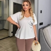 Костюм-двойка женский летний из кулира с принтом и укороченными брюками 7/8 свободного кроя  k-120299