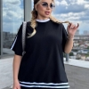 Костюм-двойка женский из двунитки с лампасами: футболка свободного кроя и брюки с карманами летний  k-120407