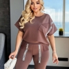 Костюм-двойка женский из двунитки с шортами летний  k-120436
