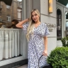 Платье женское-макси из супер софта с коротким рукавом фасон трапеция для лета, свободное, легкое для прогулок и отдыха  k-120474