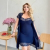 Домашний комплект женский из трикотажного кристалла и турецкого кружева с халатом летний  k-120505