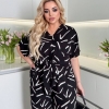 Костюм женский из плотного штапеля свободный фасон: рубашка на пуговицах с завязками и широкие брюки на резинке летний  k-120705