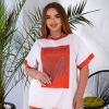Костюм-двойка женский из кулирки с модным принтом и контрастной отделкой прогулочный летний  k-120730