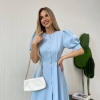 Платье-рубашка миди женское из костюмной ткани с пуговицами и коротким рукавом летнее  k-120903