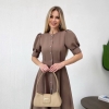 Платье-рубашка миди женское из костюмной ткани с пуговицами и коротким рукавом летнее  k-120904