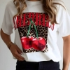 Футболка женская из турецкого кулира с хлопком с принтом "CHERRIES на леопардовом фоне" летняя  k-121059