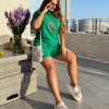 Костюм-двойка женский из двунитки с футболкой и шортами с термоаппликацией летний  k-121136