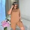 Костюм-двойка женский летний из кулира стрейч с принтом Milano свободный крой футболки и шорт с высокой посадкой  k-121338