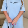 Костюм-двойка женский летний из тонкого кулира стрейч с принтом Milano свободный крой футболки и шорт с высокой посадкой  k-121340