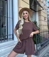 Костюм-двойка женский креп-жатка футболка и шорты летний