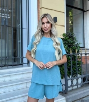 Костюм-двойка женский креп-жатка футболка и шорты летний