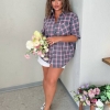 Рубашка женская из турецкой фланели в клетку свободного кроя с длинным рукавом летняя  k-122184