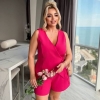 Костюм-двойка женский льняной с топом на запах и прямыми шортами летний  k-122313