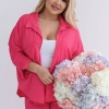 Женский костюм из софт жатки с рубашкой оверсайз и брюками палаццо Plus Size летний  k-122484