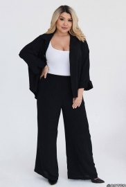 Женский костюм из софт жатки с рубашкой оверсайз и брюками палаццо Plus Size летний