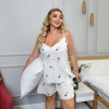 Женская пижама из американского крепа с принтом и топом на бретелях Plus Size летняя  k-122488
