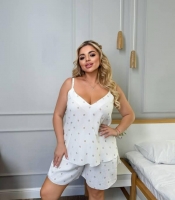 Женская пижама из американского крепа с топом на бретелях и свободными шортами с принтом Plus Size летняя